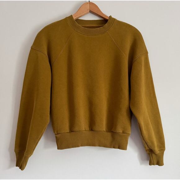 Everlane Dark Mustard Yellow Crewneck Sweatshirt Minimalist Loungewear Basic - Picture 1 of 7